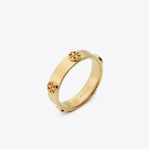 Tory Burch Polished Gold Logo Disc Band Ring